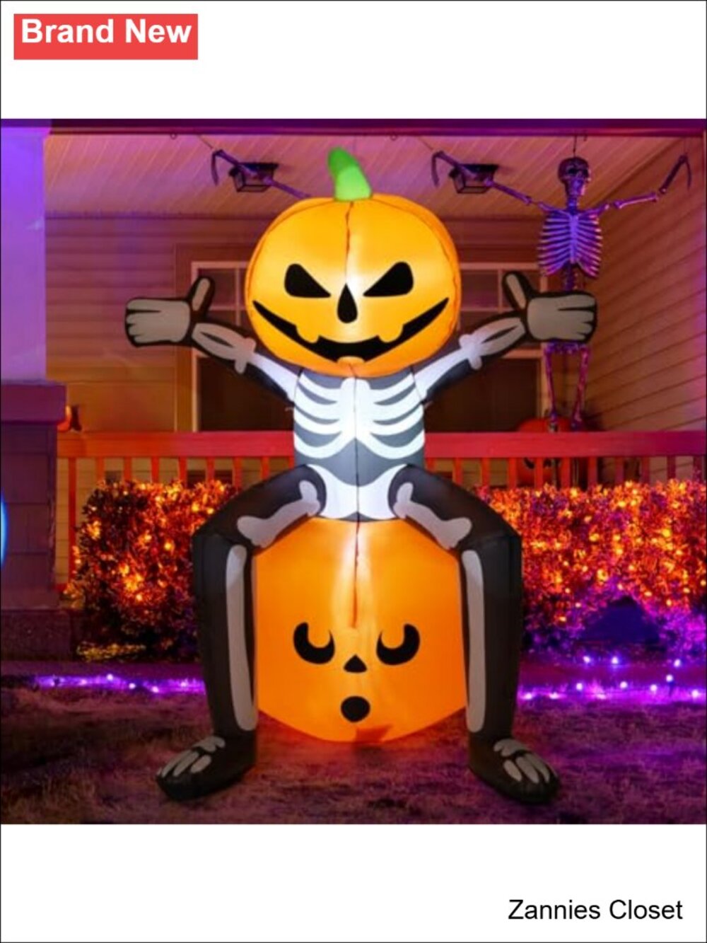 👻 5FT Halloween Inflatable Skull Skeleton Pumpkin Head Built-in LEDs Blow Up